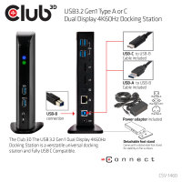 Club3D 4K Dockingstation 60Hz USB3 ->6xUSB3/2xDP/LAN/Audio black