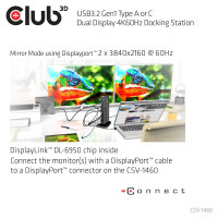 Club3D 4K Dockingstation 60Hz USB3 ->6xUSB3/2xDP/LAN/Audio black