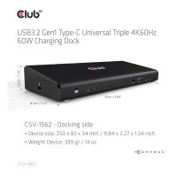 Club3D 4K ChargingDock USB-C ->6xUSB3/2xDP/HDMI/LAN/Audio