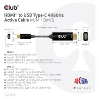Club3D HDMI-Kabel A -> USB-C aktiv 4K60Hz 1.8m retail