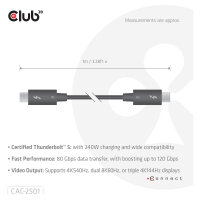 Club3D Kabel Thunderbolt5 zertifi. 8K240Hz/ 80/120Gbps 1m