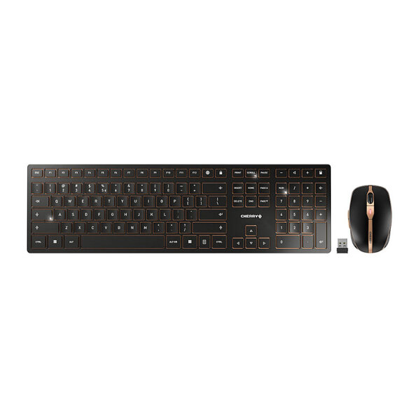 Cherry DW 9000 Slim - Tastatur-und-Maus-Set - kabellos - 2.4 GHz. Bluetooth 4.0 - US mit Euro-Symbol - Schwarz. Bronze