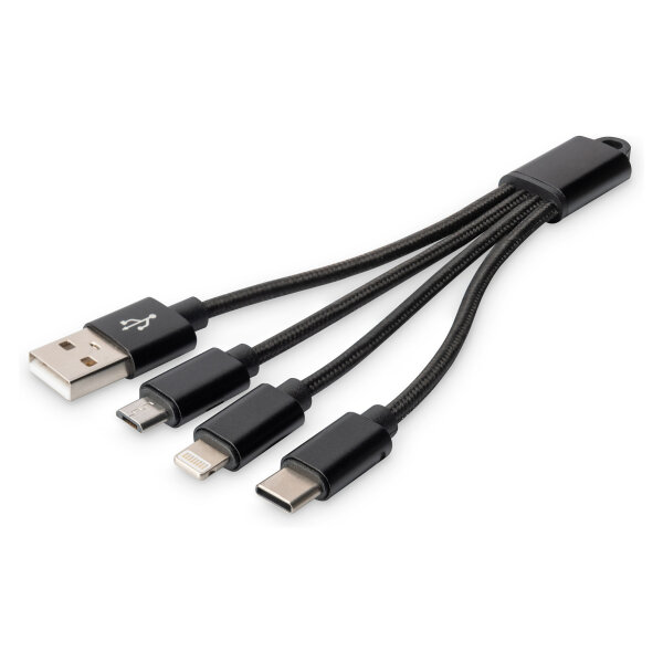 DIGITUS 3-in-1 Ladekabel USB A Lightning + Micro USB + USB-C