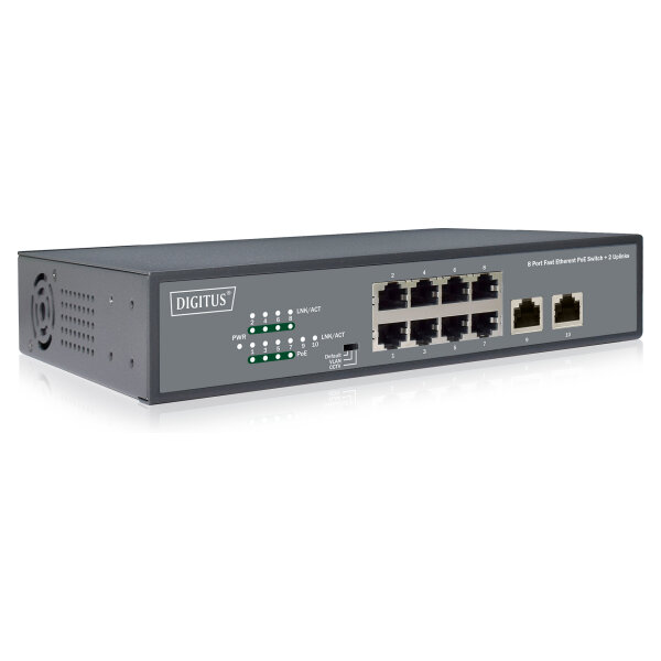 DIGITUS Switch 8-Port 10/100 120W PoE Unmanaged schwarz