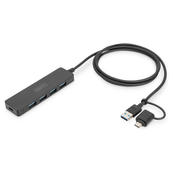 DIGITUS USB 3.0 Hub 4-Port Slim, USB-C Adapter 1,2m Kabel