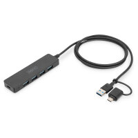 DIGITUS USB 3.0 Hub 4-Port Slim, USB-C Adapter 1,2m Kabel
