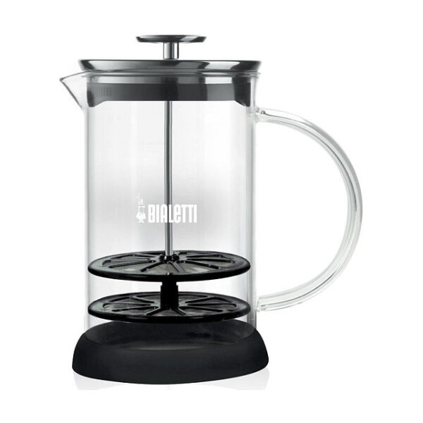 Bialetti Cappuccinatore Milchaufschäumer - für die Mikrowelle - silber/schwarz - Borosilikat-Glas - 500ml