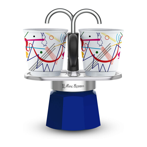 Bialetti Mini Express - Espressokocher-Set - blau + 2 Becher aus Arte Collection Kandinsky