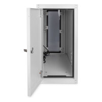 PC Schrank für Computergehäuse Glastür Digitus. inkl. Lüfter und Castorgruppe. Farbe Grau RAL 7035