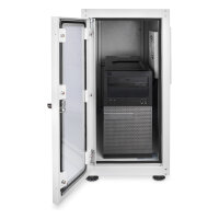 PC Schrank für Computergehäuse Glastür Digitus. inkl. Lüfter und Castorgruppe. Farbe Grau RAL 7035