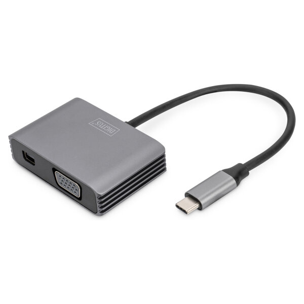 Adapter DIGITUS mini DP + VGA Adapter 20cm 4K/30Hz Silber Aluminium Gehäuse