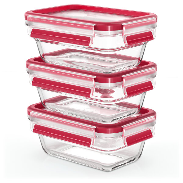 Emsa N10511 Clip & Close Glas Frischhaltedosen-Set 3-teilig Transparent/Rot