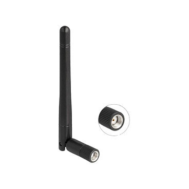DeLock WLAN 802.11 ac/ax/a/b/g/n Antenne RP-SMA Stecker 2 dBi omnidirektional mit Kippgelenk schwarz
