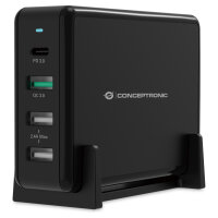 CONCEPTRONIC Ladegerät 4Port 3xUSB-A/1xC Desk...