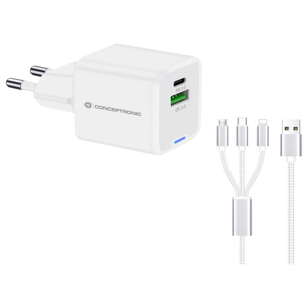 CONCEPTRONIC Ladegerät 2Port GaN 3-in-1 33WPD3.0/PPS ws