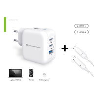 CONCEPTRONIC Ladegerät 3Port GaN 2xUSB-C/1xA 67WPD3.0/PPS ws