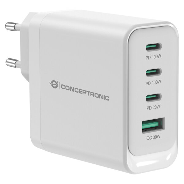 CONCEPTRONIC Ladegerät 4Port GaN 3xUSB-C/1xA100WPD3.0/PPS ws