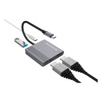 CONCEPTRONIC 4-1 Dock USB-C->2xHDMI/USB-A/100WPD 25cm gr