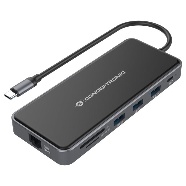 CONCEPTRONIC 12-1 Dock USB-C->2xHDMI/3xUSB-A/AUX/+ 25cm gr