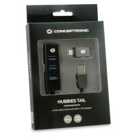 CONCEPTRONIC 4-Port Hub USB-A3.0/-C Adap.->4xA3.0 o.Netz. sw