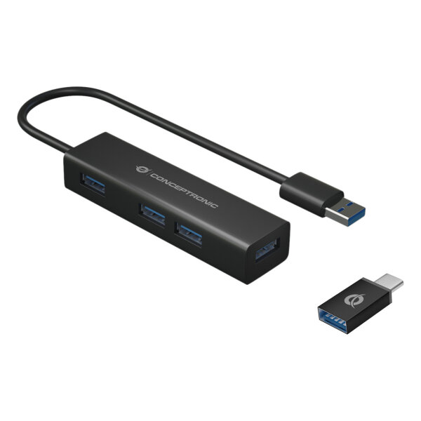 CONCEPTRONIC 4-Port Hub USB-A3.0/-C Adap.->4xA3.0 o.Netz. sw