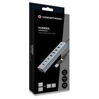CONCEPTRONIC 7-Port Hub USB-A3.0/-C Adap.->4xA3.0+o.Netz. gr