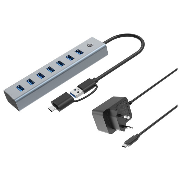 CONCEPTRONIC 7-Port Hub USB-A3.0/-C Adap.->7xA3.0 m.Netz. gr