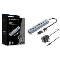 CONCEPTRONIC 7-Port Hub USB-A3.0/-C Adap.->7xA3.0 m.Netz. gr