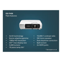 (1920x1080) Epson EB FH08 3LCD Projektor 3600 Lumen Full HD weiß