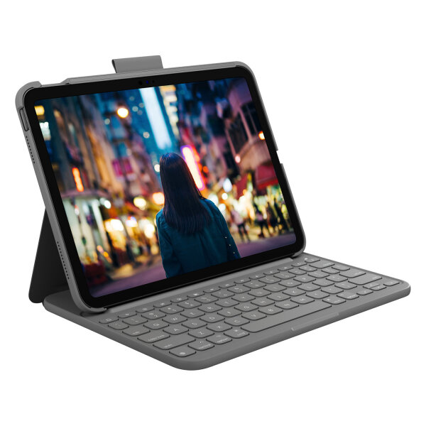 Logitech Slim Folio Bluetooth Tastatur und Schutzhülle iPad 10. Generation grey QWERTZ DE