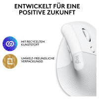 Logitech Lift for Mac Vertical Mouse ergonomic optical 6 buttons wireless Bluetooth Bolt USB receiver off-white
