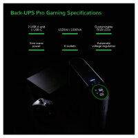 APC Back-UPS Pro Tower 2200VA 1320W 4xSchuko 2xIEC C13 Ausgänge RGB Beleuchtung