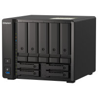 QNAP 9-bay NAS AMD Ryzen V1500B 8GB DDR4 SODIMM 5x6,35cm 2,5Zoll/8,89cm 3,5Zoll SATA 6Gbps + 2x26,35cm 2,5Zoll U.2 NVMe PCIe Gen3 x4