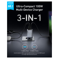 Anker Prime Charger 100W 3 Ports GaN 1 x USB-A 2 x USB-C