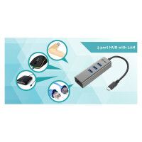 D I-TEC USB-C 3-PORT HUB + GLAN