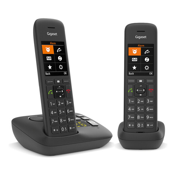GIGASET C575A Duo schwarz schnurlos analog DECT 2 Mobilteile TFT-Farb-Display Freisprechen Adressbuch fr 200 Eintrge Wecker
