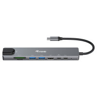 Equip Adapter USB-C -> HDMI.GbE.3xUSB3.2 Gen1.SD/TF.PD...