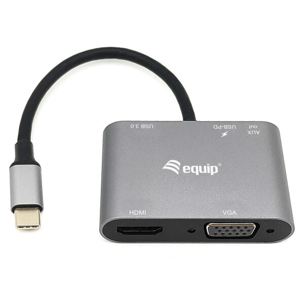 Equip Dock USB-C->HDMI.VGA.USB3.0.AUX.100WPD 15cm sw