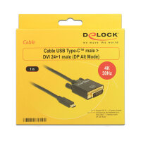 DeLock DVI 24+1 > USB-C (ST-ST) 1m Adapterkabel 4K 30Hz Schwarz