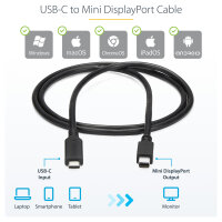 1,8m USB-C auf Mini DisplayPort Kabel - USB C zu mDP Kabel - 4K 60Hz - Schwarz