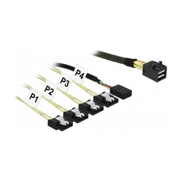 DeLock Mini SAS HD SFF-8643 > 4 x SATA 7 Pin + Sideband 1 m Metall