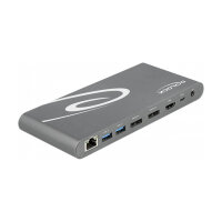 D DeLOCK Dockingstation 2xDisplayPort/HDMI/3xUSB3.2/RJ45 Ethernet/Audio/2xUSB-C Grey