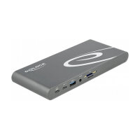 D DeLOCK Dockingstation 2xDisplayPort/HDMI/3xUSB3.2/RJ45 Ethernet/Audio/2xUSB-C Grey