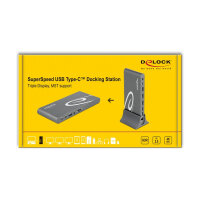 D DeLOCK Dockingstation 2xDisplayPort/HDMI/3xUSB3.2/RJ45 Ethernet/Audio/2xUSB-C Grey