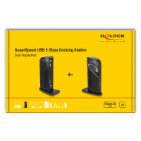 D DeLOCK Dockingstation 4xUSB3.2/2xDisplayPort 4K/RJ45 Ethernet/Audio Black