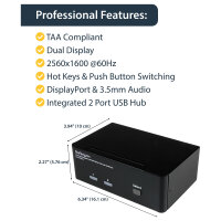 StarTech.com 2 Port Dual DisplayPort USB KVM Switch mit Audio - DisplayPort Desktop KVM Umschalter mit USB Hub - 4xUSB Buchse 2xDP Buchse - K