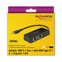 DeLock USB-C > 2x Gigabit LAN (ST-BU) Adapter Schwarz