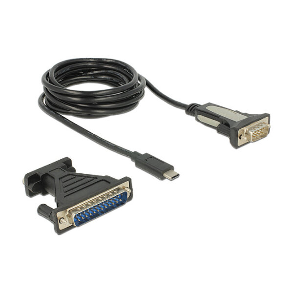 USB C > Adapter Seriell 9 Pin Stecker + 25 Pin Adapter FTDI Delock