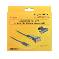 USB C > Adapter Seriell 9 Pin Stecker + 25 Pin Adapter FTDI Delock