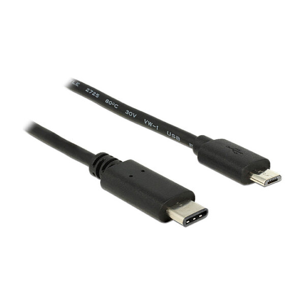 USB2.0 USB Type-C 2.0 Stecker > USB 2.0 Typ Micro-B Stecker 0,5 m schwarz Delock